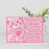 Roze Teddybeer Picnic Meisjes Verjaardag Kaart (Staand voorkant)