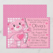 Roze Teddybeer Picnic Meisjes Verjaardag Kaart (Voorkant / Achterkant)