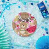 Roze Teddybeer Picnic Zomer Verjaardagsfeest Papieren Bordje (Feest)