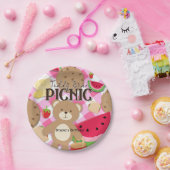 Roze Teddybeer Picnic Zomer Verjaardagsfeest Papieren Bordje (Feest)