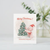 Roze teddybeer retro kerst Briefkaart (Staand voorkant)