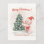 Roze teddybeer retro kerst Briefkaart (Voorkant)
