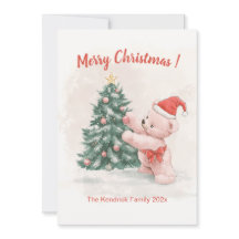 Roze teddybeer retro kerst Kaart