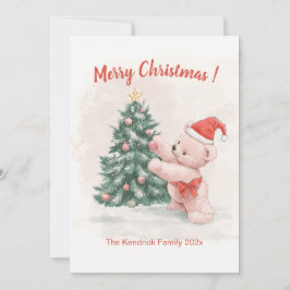 Roze teddybeer retro kerst Kaart