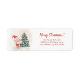 Roze teddybeer Retro Kerstmis Etiket