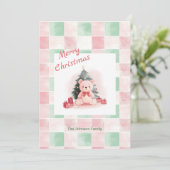 Roze teddybeer Schattigee Kerst Flat Holiday Kaart (Staand voorkant)