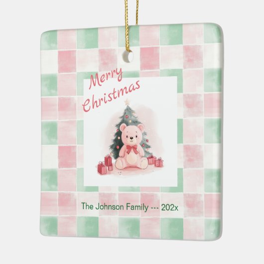 Roze teddybeer Schattigee kerst Keramisch Ornament (Links)