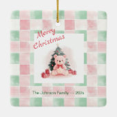 Roze teddybeer Schattigee kerst Keramisch Ornament (Achterkant)