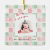 Roze teddybeer Schattigee kerst Keramisch Ornament (Voorkant)