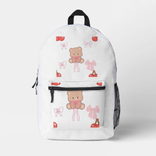 Roze Teddybeer Strik Met Kersen Pastel Coquette Bedrukte Rugzak