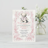 Roze teddybeer toile waterverf baby shower kaart (Staand voorkant)