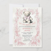 Roze teddybeer toile waterverf baby shower kaart (Voorkant)