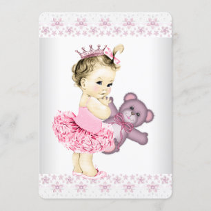 Roze Teddybeer Tutu Prinses Baby Shower Kaart
