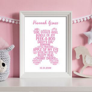 Roze Teddybeer Typografie Baby Poster