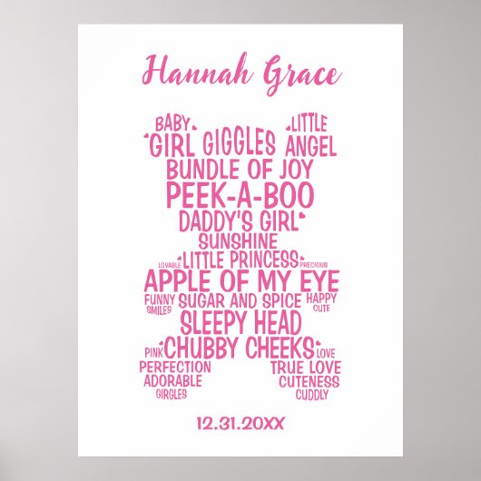 Roze Teddybeer Typografie Baby Poster (Voorkant)