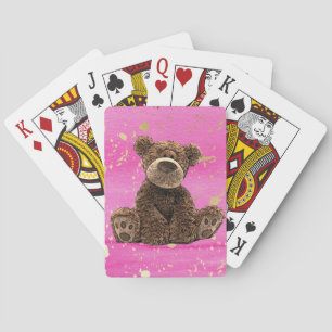 Roze teddybeer van het  Waterverf Kind Pokerkaarten