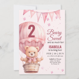Roze Teddybeer Verjaardag Ballon Baby Meisje Kaart