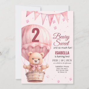 Roze Teddybeer Verjaardag Ballon Baby Meisje Kaart