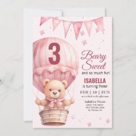 Roze Teddybeer Verjaardag Ballon Baby Meisje Kaart