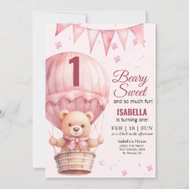 Roze Teddybeer Verjaardag Ballon Baby Meisje Kaart