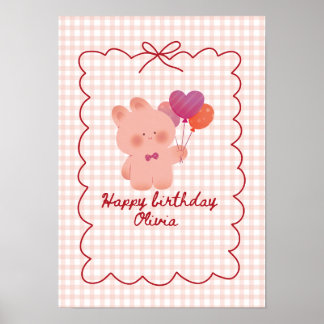 Roze teddybeer verjaardags poster
