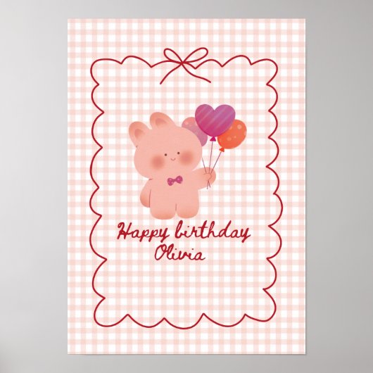 Roze teddybeer verjaardags poster (Voorkant)