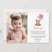Roze Teddybeer Verjaardagsfoto Dank u kaart (Voorkant)