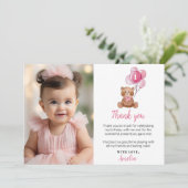 Roze Teddybeer Verjaardagsfoto Dank u kaart (Staand voorkant)
