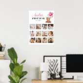 Roze Teddybeer Verjaardagsfoto Milestone Poster (Thuiskantoor)