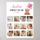 Roze Teddybeer Verjaardagsfoto Milestone Poster (Voorkant)