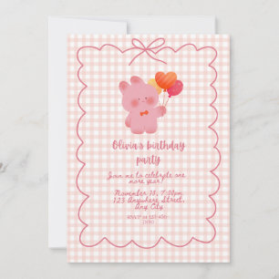 Roze Teddybeer Verjaardagskaart met Ballonnen Kaart