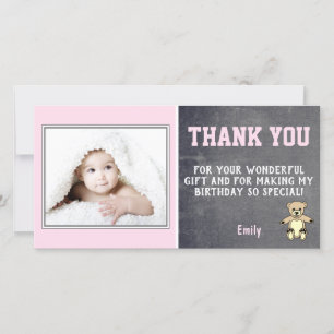 Roze Teddybeer Verjaardagskaart voor Meisjes Bedan Bedankkaart