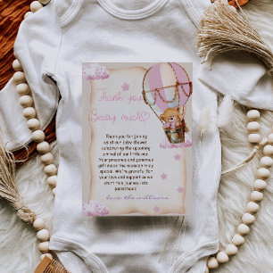 Roze Teddybeer voor Babymeisje Bedankkaart