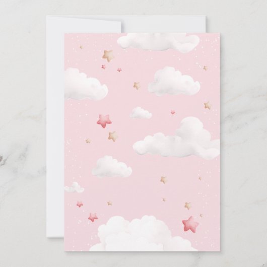 Roze teddybeer wolken ballon Baby shower Kaart (Achterkant)