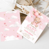 Roze teddybeer wolken ballon Baby shower Kaart