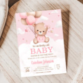 Roze teddybeer wolken ballon Baby shower Kaart