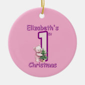 Roze Teddyberen eerste kerstfeestvreugde! Keramisch Ornament (Voorkant)