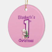 Roze Teddyberen eerste kerstfeestvreugde! Keramisch Ornament (Links)