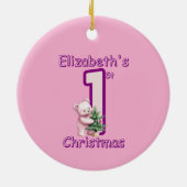 Roze Teddyberen eerste kerstfeestvreugde! Keramisch Ornament (Achterkant)