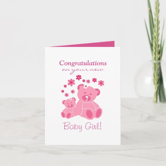 Roze teddyberen Schattigee Baby Girl Congrats Kaart (Voorkant)