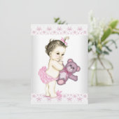 Roze Teddydbeer Baby Shower Kaart (Staand voorkant)