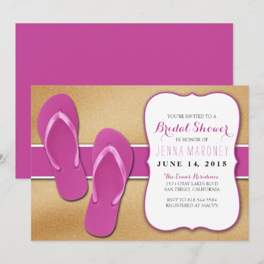 Roze Teenslippers in het Zand Vrijgezellenfeest no Kaart (Voorkant / Achterkant)