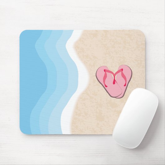 Roze Teenslippers op de Beach Mousepad Muismat (Met muis)