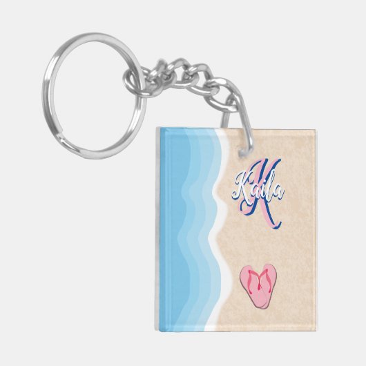 Roze Teenslippers op de strand Sleutelhanger (Voorkant Links)