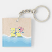 Roze Teenslippers op de strand Sleutelhanger (Achterkant)