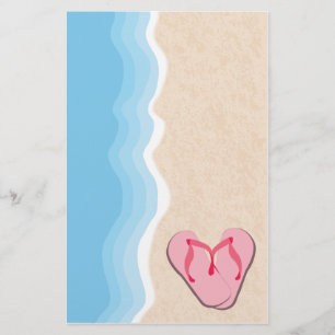 Roze Teenslippers op het strand Stationery Briefpapier