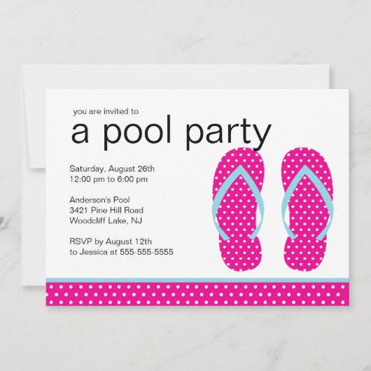 Roze Teenslippers Pool Party Invitation Kaart (Voorkant)