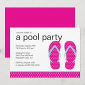 Roze Teenslippers Pool Party Invitation Kaart (Voorkant / Achterkant)