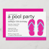 Roze Teenslippers Pool Party Invitation Kaart (Voorkant / Achterkant)