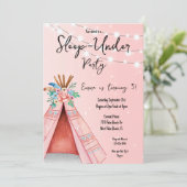 Roze Teepee Slaap-Under Verjaardagsfeest Uitnodigi Kaart (Staand voorkant)